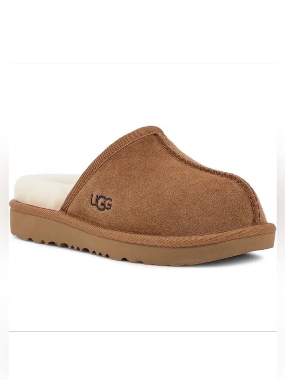 UGG Keegan Chestnut Suede Slide Slippers Shearling Kids Size 1M Cozy Comfort